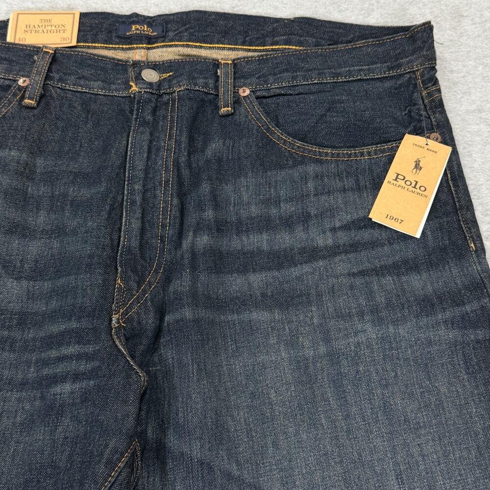 Polo Ralph Lauren Hampton Straight Jeans Mens 40x30 (Fit 42) Dark Wash Rope Dyed - Picture 5 of 16